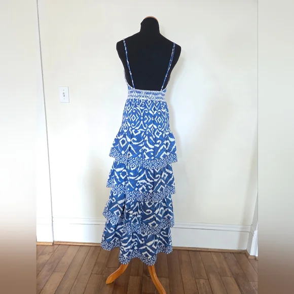 🆕️ House Of Harlow 1960 Blue And White Patterned Tiered Maxi Dress Size M - Picture 3 of 8